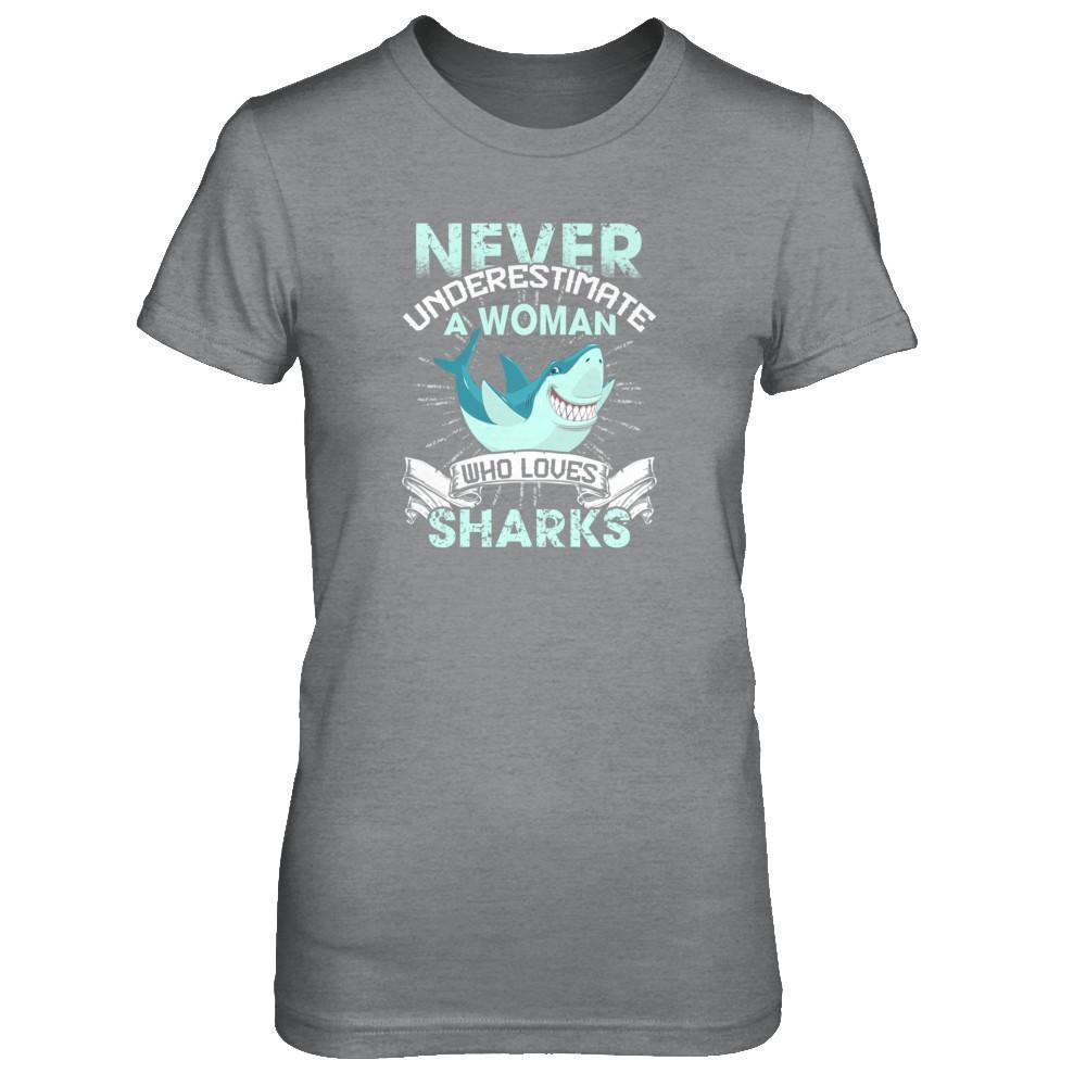Never Underestimate A Woman Who Loves Shark-T-Shirt & Tank Top-Women's T-Shirt-Sport Grey
