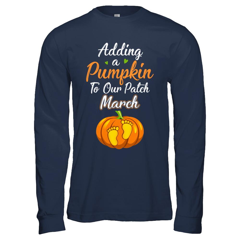 Halloween Pumpkin Pregnancy Mom Due Date In March 2021-T-Shirt & Hoodie-Long Sleeve T-Shirt-Navy