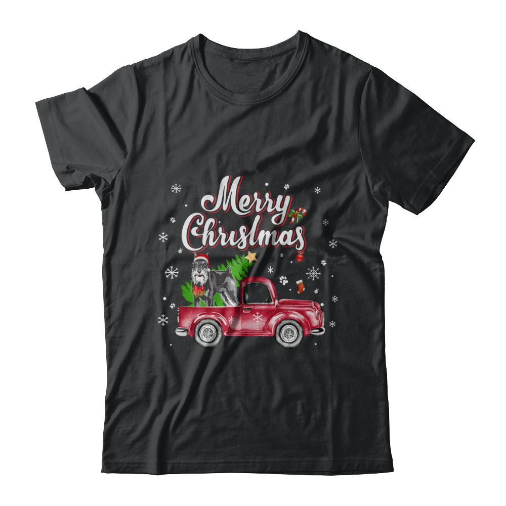 Schnauzer Rides Red Truck Christmas Pajama