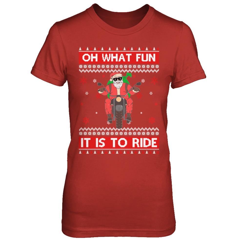 Oh What Fun It Is To Ride Motorcycle Christmas Sweater-T-Shirt & Sweatshirt-Women's T-Shirt-Red