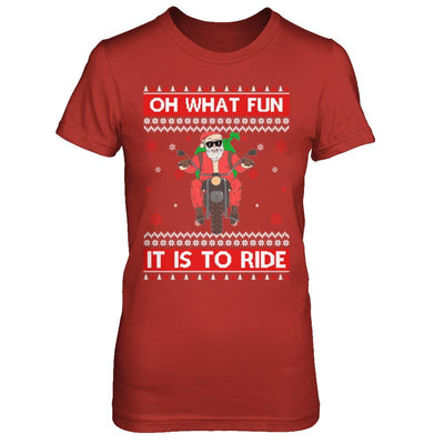 Oh What Fun It Is To Ride Motorcycle Christmas Sweater-T-Shirt & Sweatshirt-Women's T-Shirt-Red