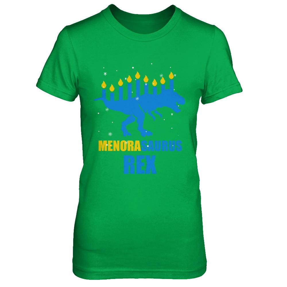 Hanukkah Dinosaur Tyrannosaurus Rex Menorah Menorasaurus-T-Shirt & Sweatshirt-Women's T-Shirt-Irish Green