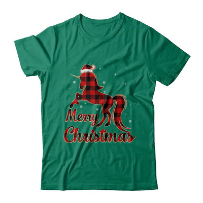 Red Buffalo Plaid Unicorn Merry Christmas-T-Shirt & Sweatshirt-Classic T-Shirt-Kelly Green