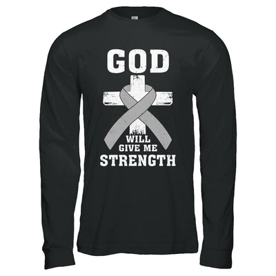 God Will Give Me Strength Grey Gray Cancer Ribbon Gift-T-Shirt & Hoodie-Long Sleeve T-Shirt-Black