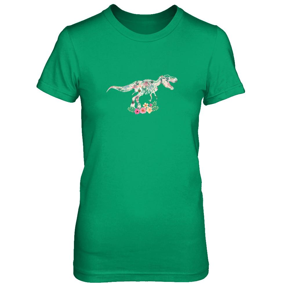 Funny Saurus Dinosaur T-Rex Flower-T-Shirt & Tank Top-Women's T-Shirt-Irish Green
