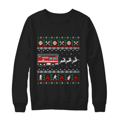 Merry Christmas Firefighter Fireman Ugly Sweater Gift-T-Shirt & Sweatshirt-Crewneck Sweatshirt-Black