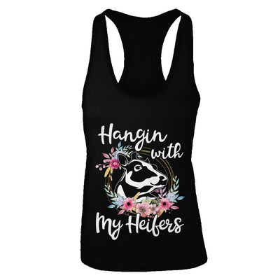Hanging With My Heifers Flower Funny Cow Farmer-T-Shirt & Tank Top-Women's Ideal Racerback Tank-Black