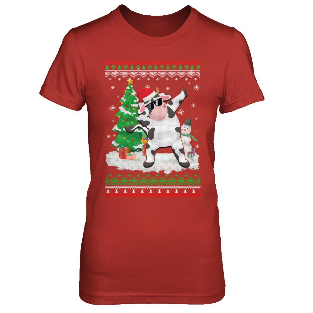 Santa Hat Cow Dabbing Christmas Ugly Sweater-T-Shirt & Sweatshirt-Women's T-Shirt-Red
