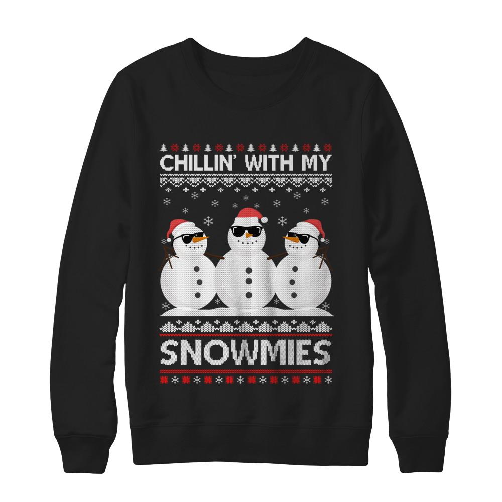 Chillin With My Snowmies Ugly Christmas Sweater-T-Shirt & Sweatshirt-Crewneck Sweatshirt-Black
