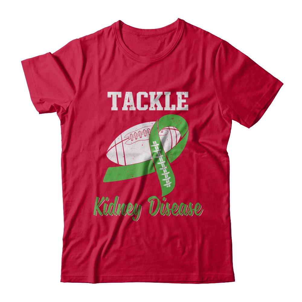 Football Survivor Tackle Green Kidney Disease Awareness-T-Shirt & Hoodie-Classic T-Shirt-Red