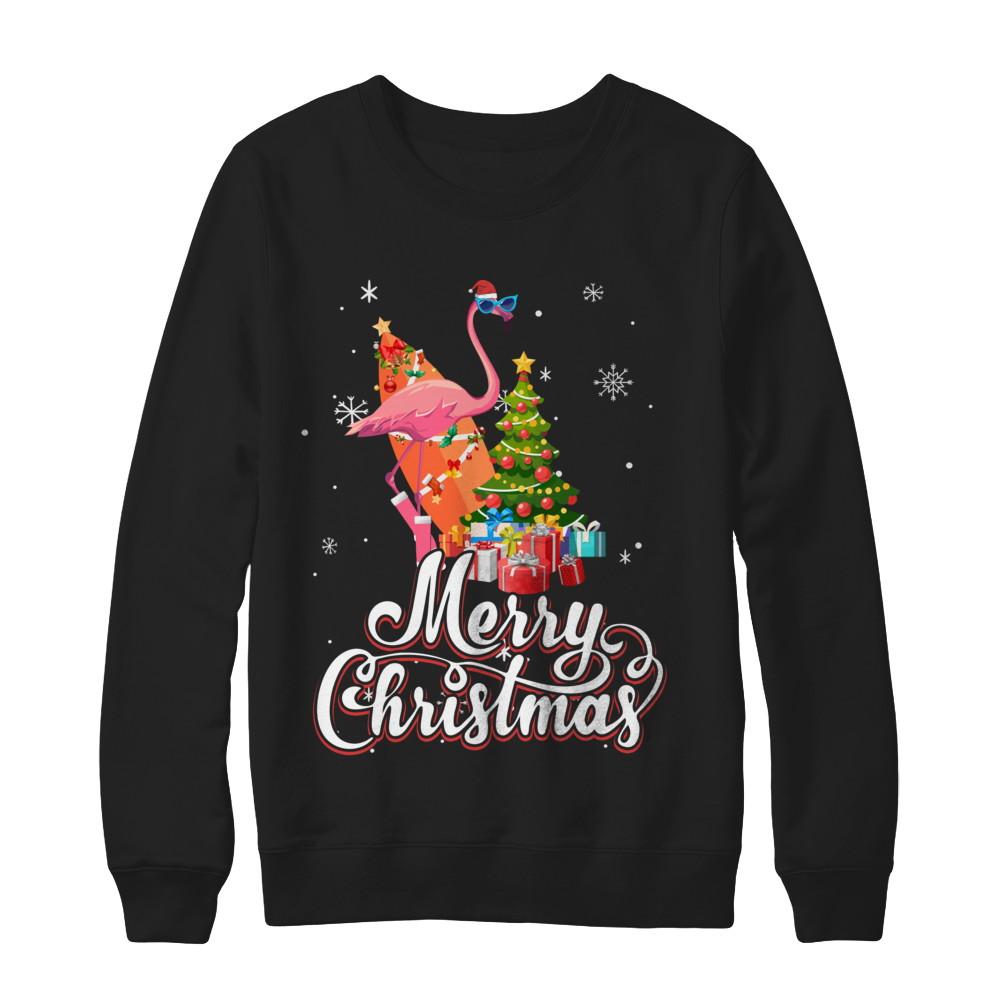 Flamingo Christmas Gift Merry Christmas Flamingo-T-Shirt & Sweatshirt-Crewneck Sweatshirt-Black