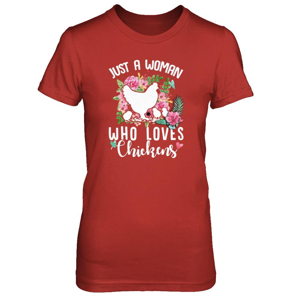 Just A Woman Who Loves Chickens-T-Shirt & Tank Top-Women's T-Shirt-Red