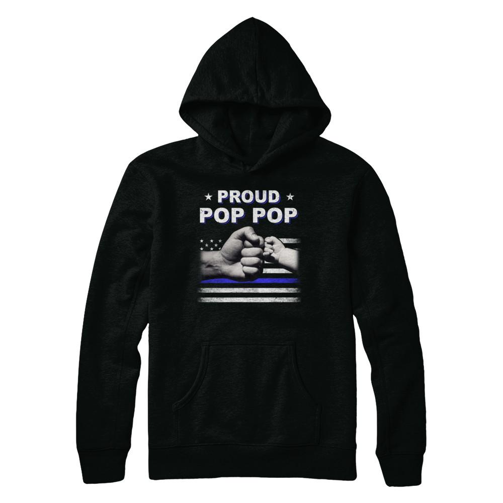 Proud Pop Pop Police Thin Blue Line Flag Fathers Day-T-Shirt & Hoodie-Pullover Hoodie-Black