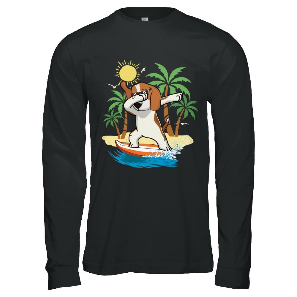Summer Vacation Dabbing Beagle Surfing Surfboard Gift-T-Shirt & Hoodie-Long Sleeve T-Shirt-Black