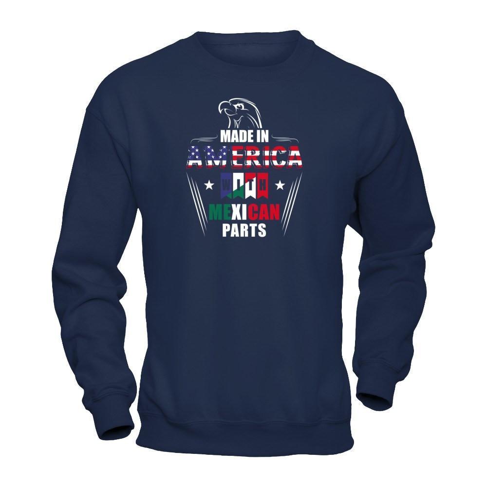 Made In America With Mexican Part-T-Shirt & Hoodie-Crewneck Sweatshirt-Navy
