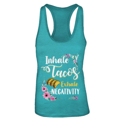 Inhale Tacos Exhale Negativity Tacos-T-Shirt & Tank Top-Women's Ideal Racerback Tank-Tahiti Blue
