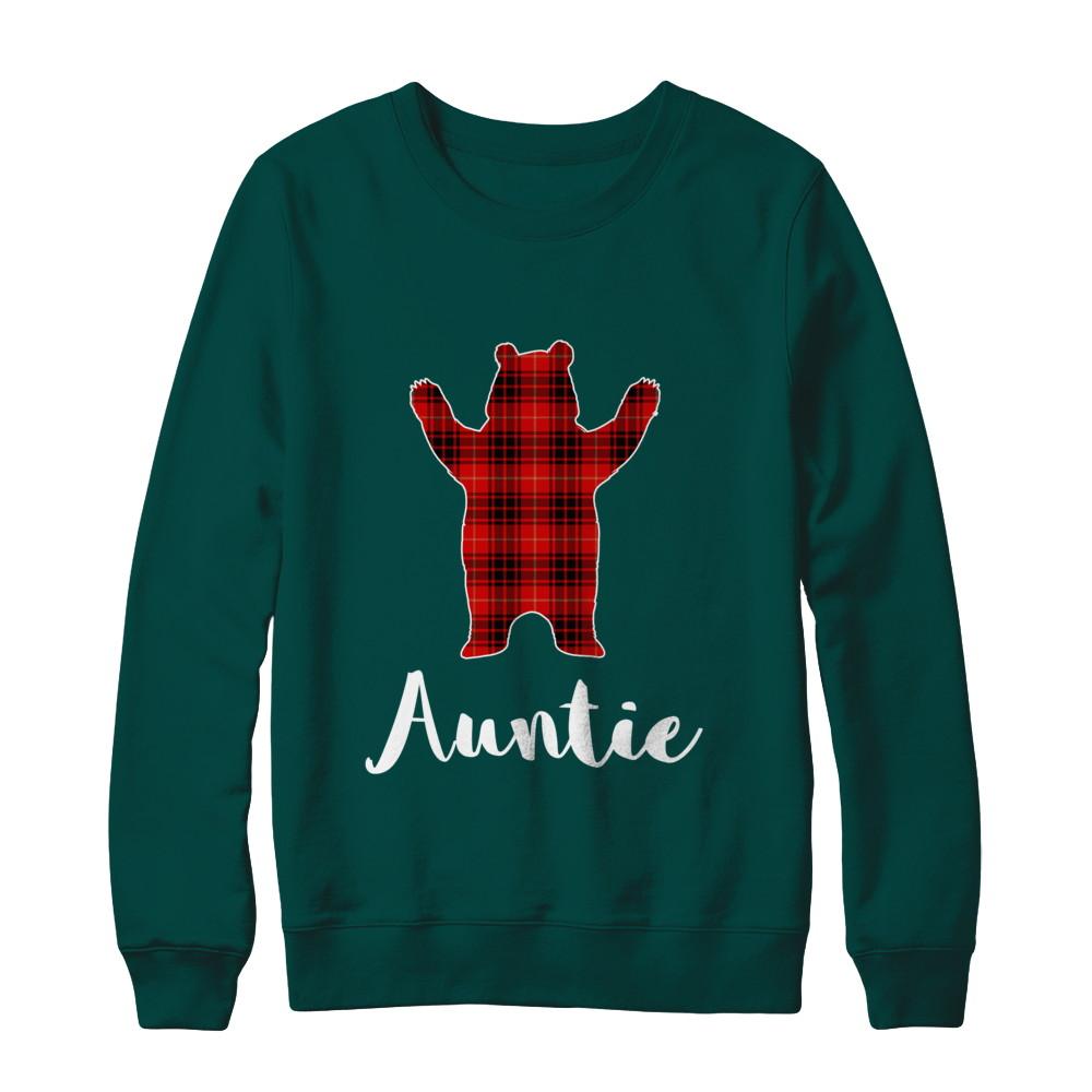 Red Auntie Bear Buffalo Plaid Family Christmas Pajamas-T-Shirt & Sweatshirt-Crewneck Sweatshirt-Deep Forest