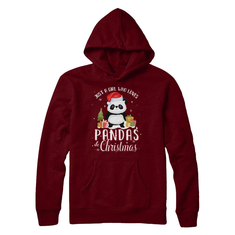 Just A Girl Who Loves Pandas And Christmas-T-Shirt & Sweatshirt-Pullover Hoodie-Maroon
