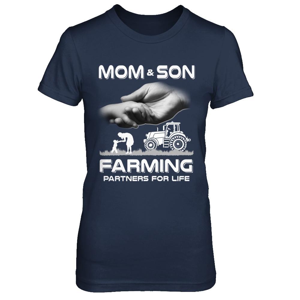 Farmer Mom And Son Farming Partners For Life Mothers Day-T-Shirt & Hoodie-Women's T-Shirt-Navy