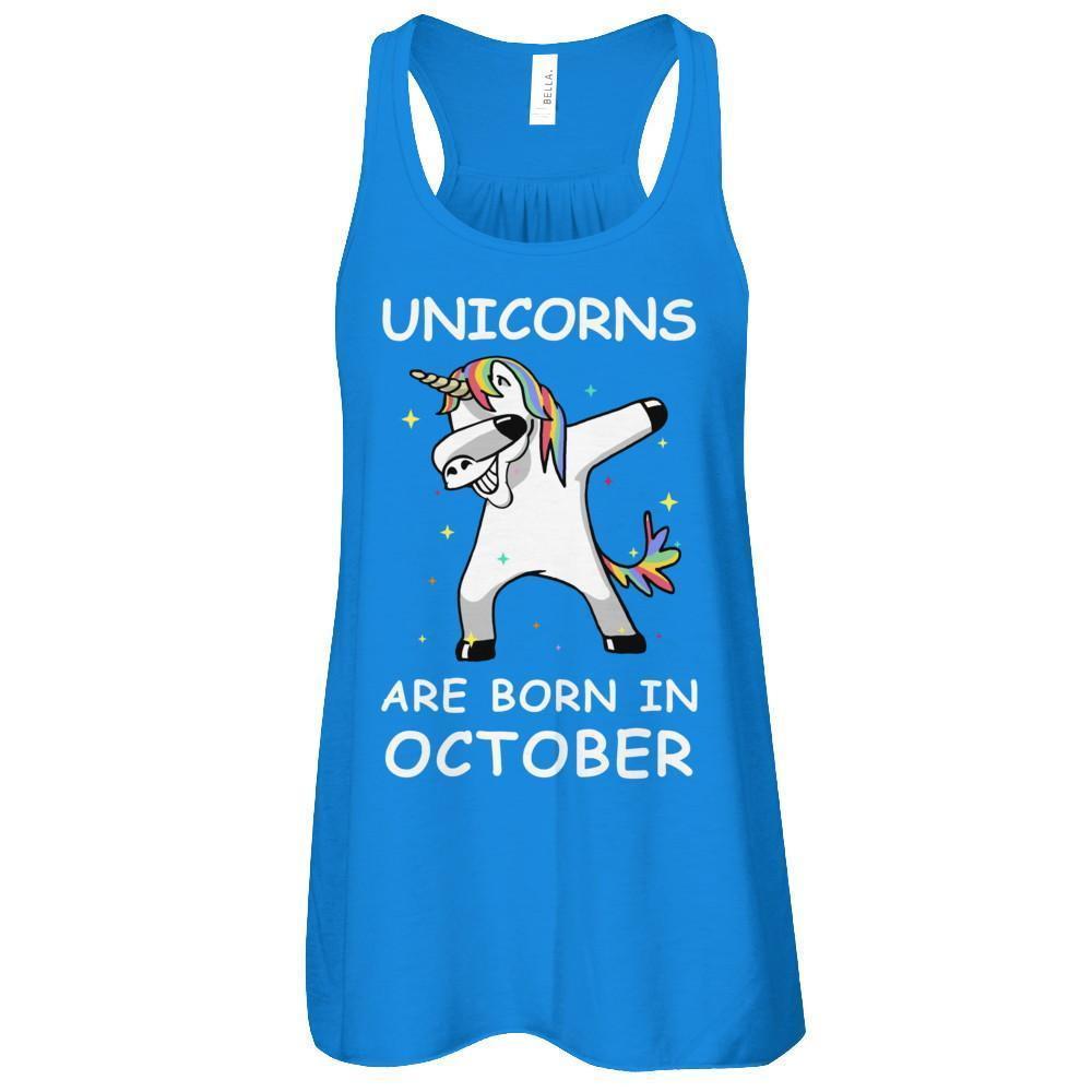 Unicorns Are Born In October Cute Dabbing-T-Shirt & Tank Top-Women's Flowy Racerback Tank-True Royal