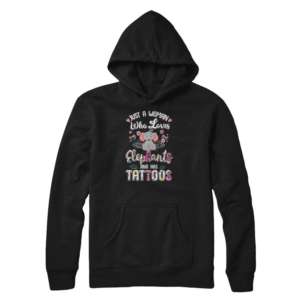 Just A Woman Who Loves Elephants And Has Tattoos-T-Shirt & Tank Top-Pullover Hoodie-Black