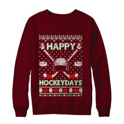 Happy Hockeydays Hockey Ugly Christmas Sweater-T-Shirt & Sweatshirt-Crewneck Sweatshirt-Maroon