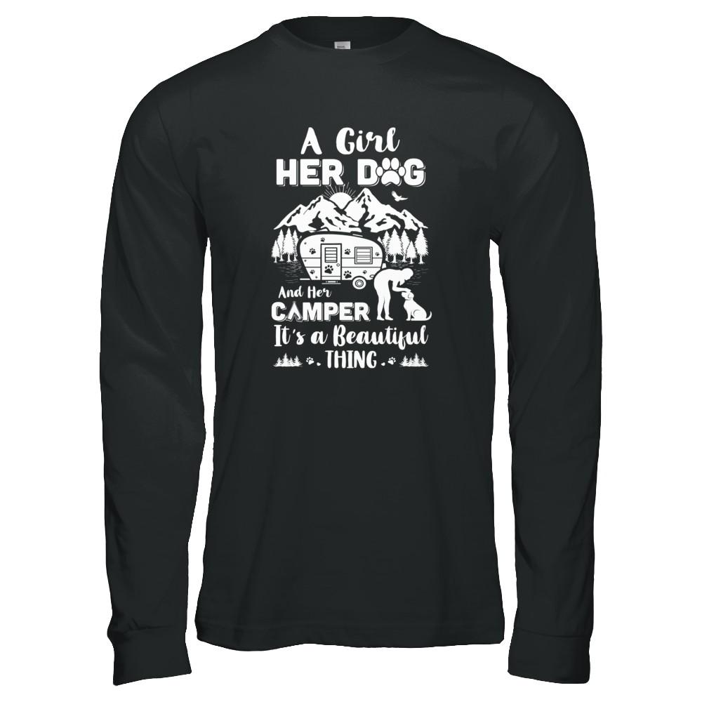 A Girl Her Dog And Her Camper It's A Beautiful Thing Camping-T-Shirt & Tank Top-Long Sleeve T-Shirt-Black