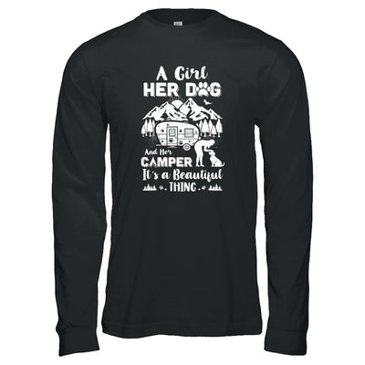 A Girl Her Dog And Her Camper It's A Beautiful Thing Camping-T-Shirt & Tank Top-Long Sleeve T-Shirt-Black