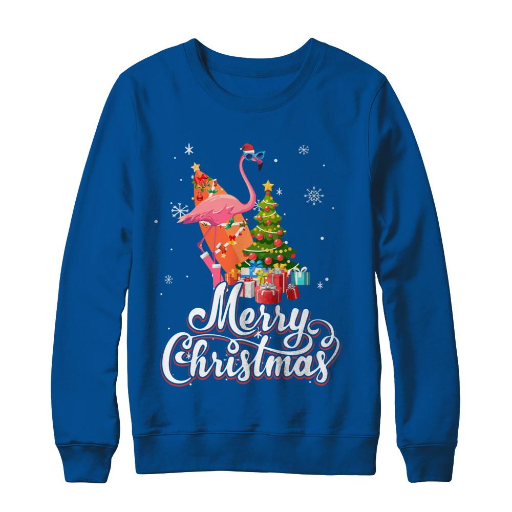 Flamingo Christmas Gift Merry Christmas Flamingo-T-Shirt & Sweatshirt-Crewneck Sweatshirt-Deep Royal