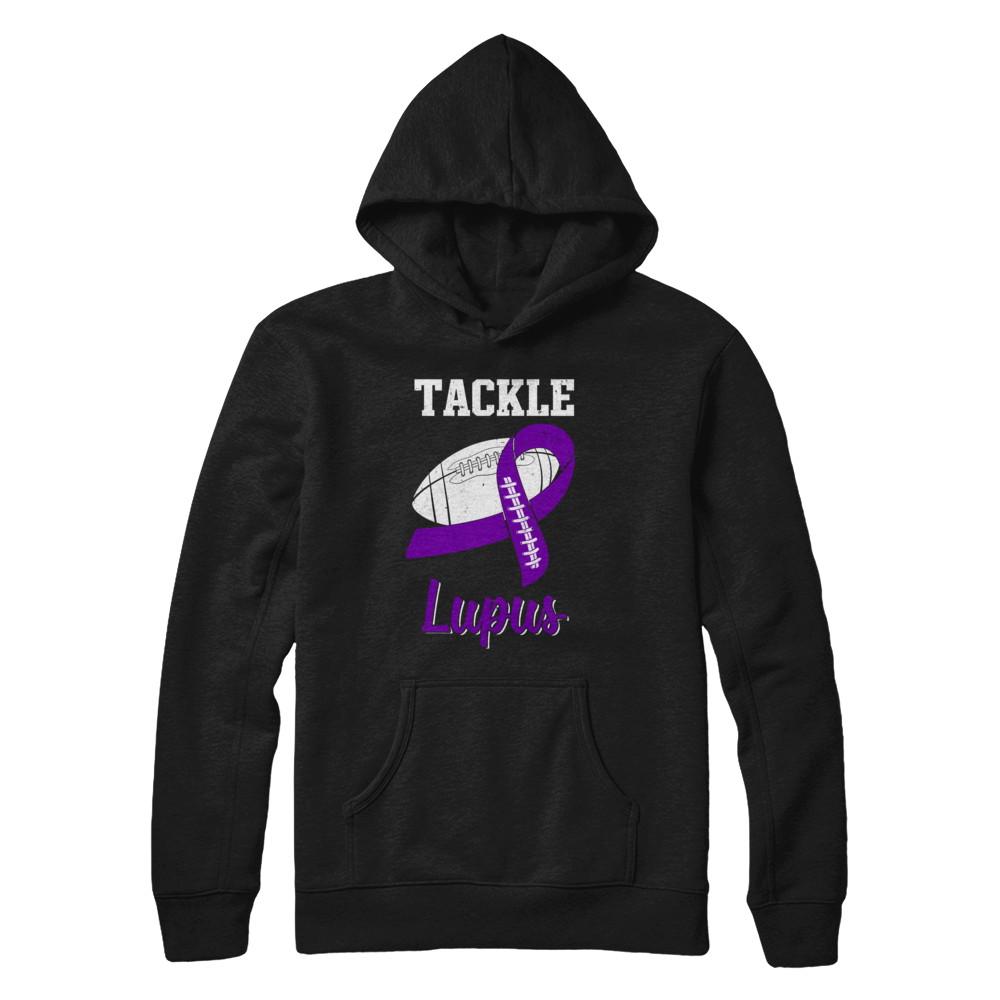 Football Survivor Tackle Purple Lupus Awareness-T-Shirt & Hoodie-Pullover Hoodie-Black