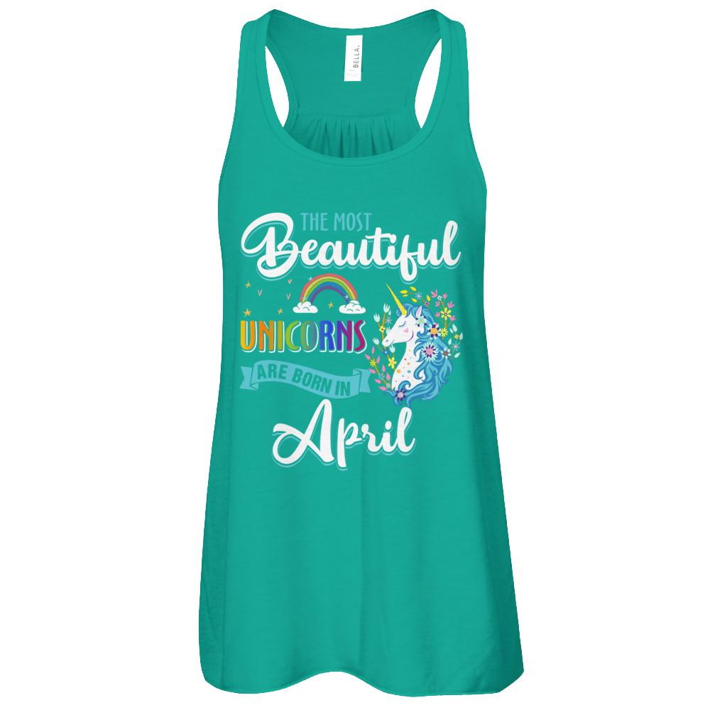 The Most Beautiful Unicorns Are Born In April Birthday-T-Shirt & Tank Top-Women's Flowy Racerback Tank-Kelly