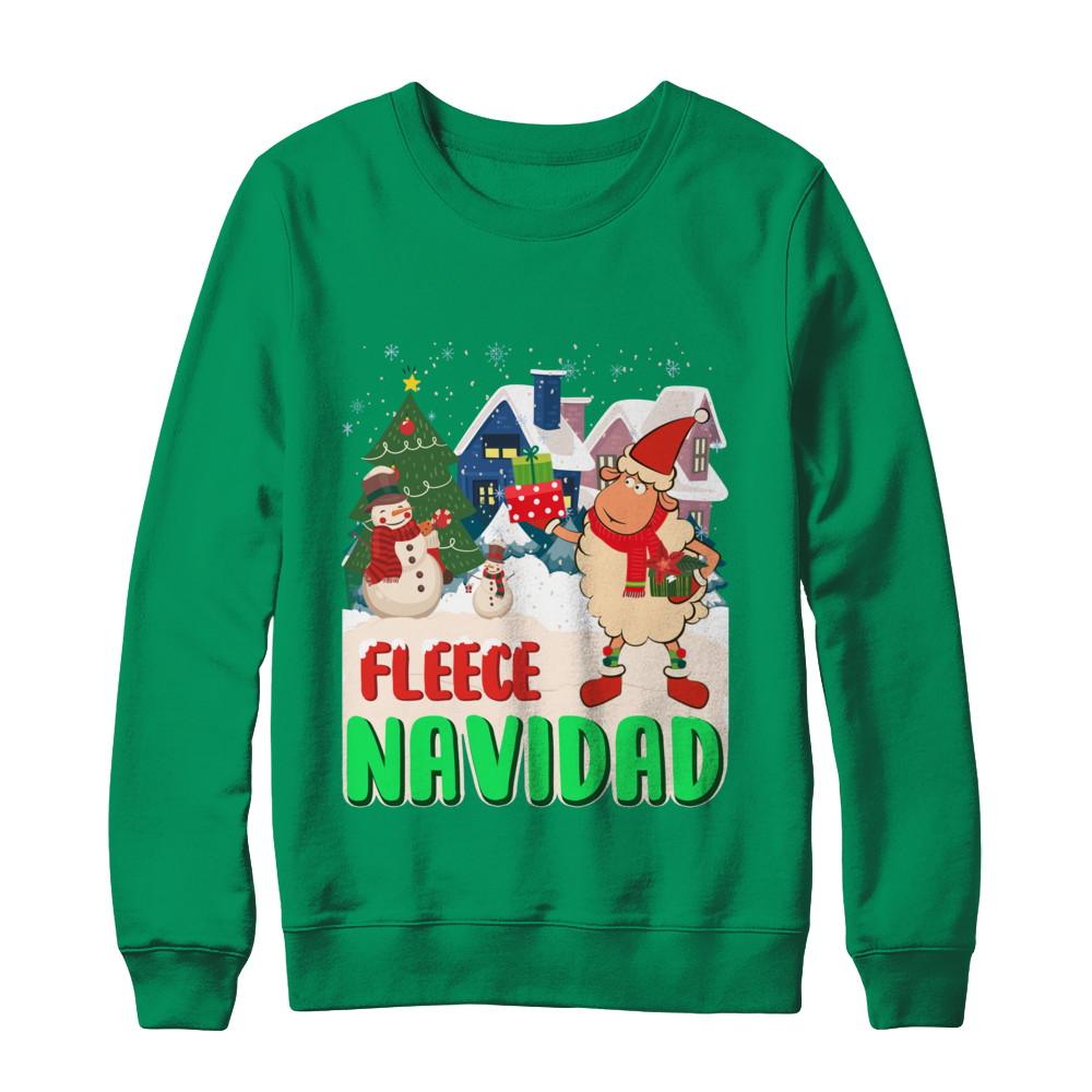 Fleece Navidad Sheep Lamb Christmas Gifts Spanish-T-Shirt & Sweatshirt-Crewneck Sweatshirt-Irish Green