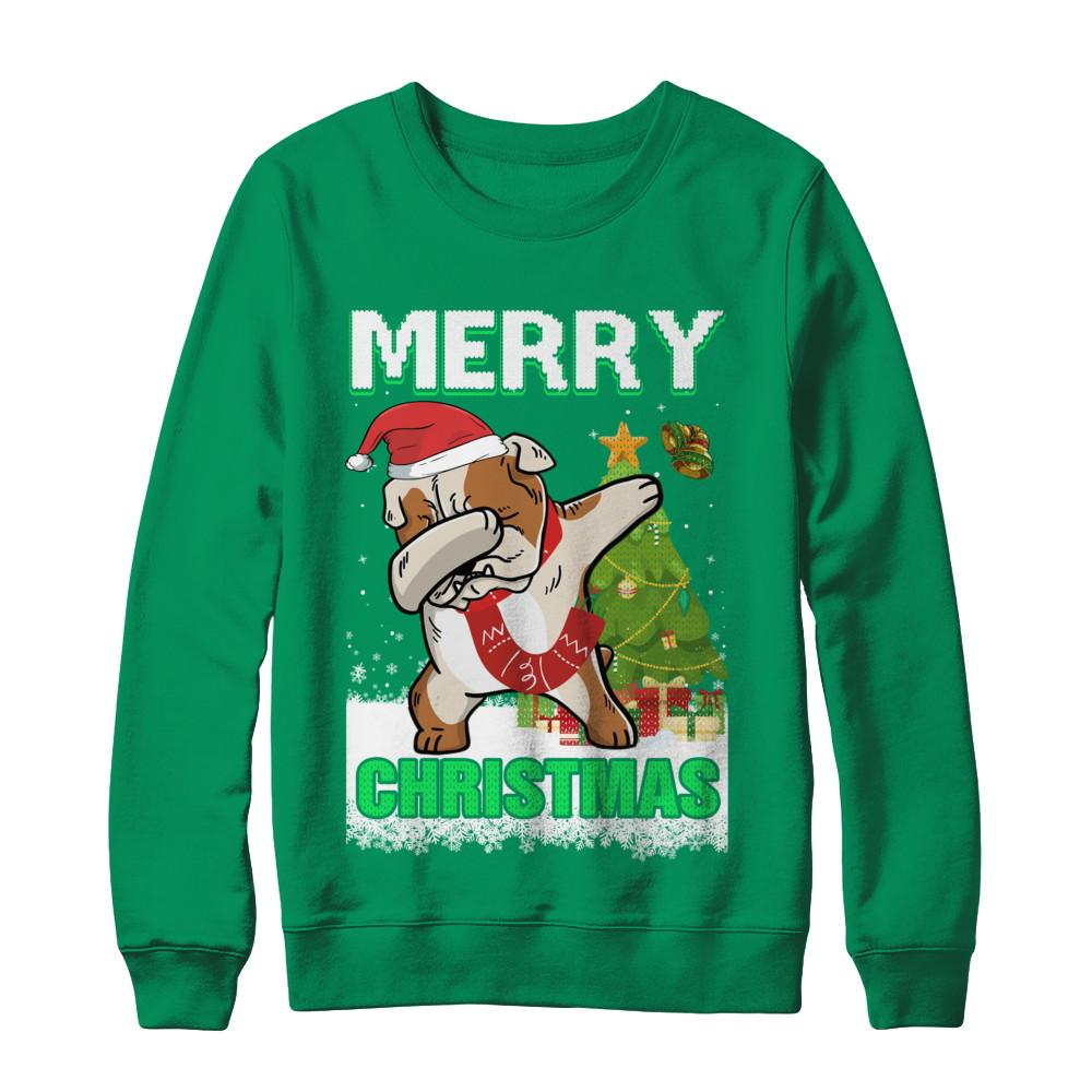 Cute Bulldog Claus Merry Christmas Ugly Sweater-T-Shirt & Sweatshirt-Crewneck Sweatshirt-Irish Green