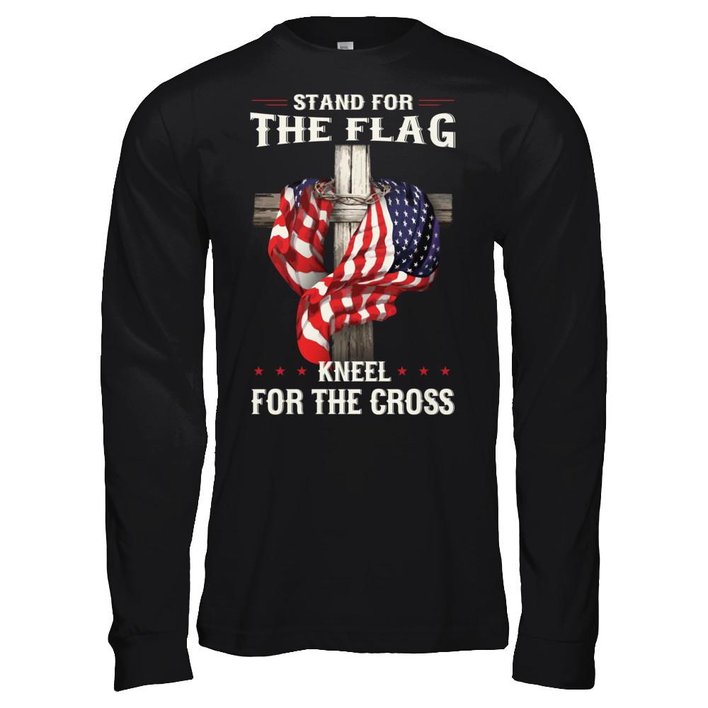 Stand For The Flag Kneel For The Cross-T-Shirt & Hoodie-Long Sleeve T-Shirt-Black