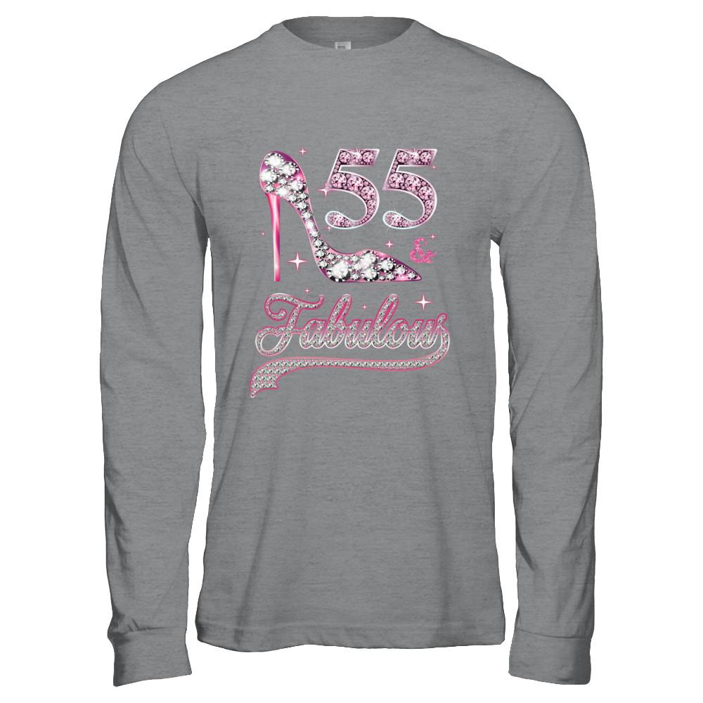 55 And Fabulous 55 Years Old 1966 55th Birthday Gift-T-Shirt & Hoodie-Long Sleeve T-Shirt-Sport Grey