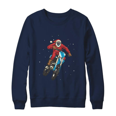Motocross Christmas Santa Biker-T-Shirt & Sweatshirt-Crewneck Sweatshirt-Navy