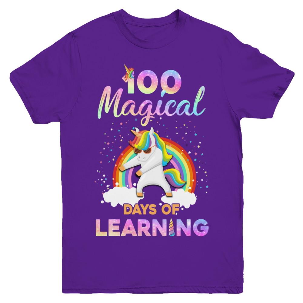 100 Magical Days of Learning Flossing Unicorn Youth-Youth Shirt-Youth T-Shirt-Purple