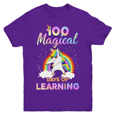 100 Magical Days of Learning Flossing Unicorn Youth-Youth Shirt-Youth T-Shirt-Purple