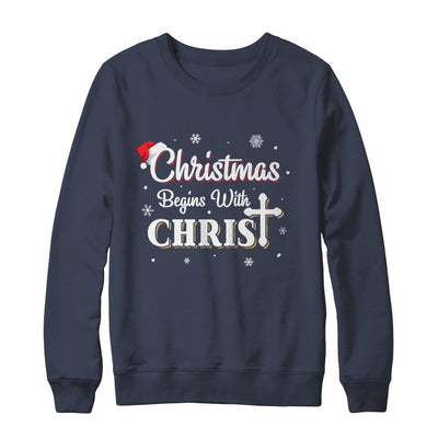 Christmas Begins With Christ Merry Christmas Christian-T-Shirt & Sweatshirt-Crewneck Sweatshirt-Navy