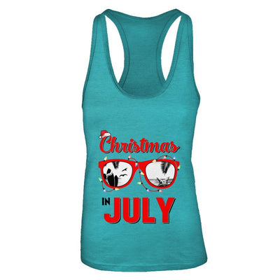 July In Christmas Santa Hat Sunglasses Summer Vacation-T-Shirt & Tank Top-Women's Ideal Racerback Tank-Tahiti Blue