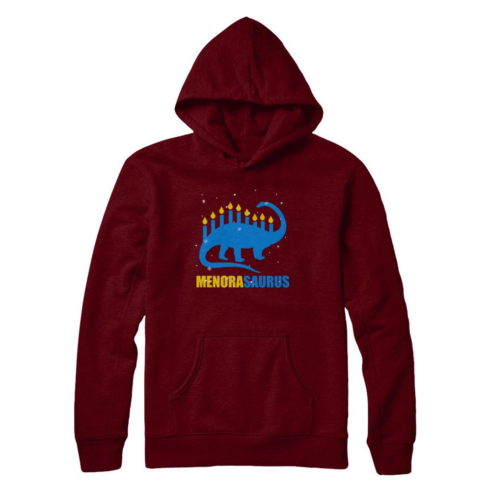 Funny Hanukkah Dinosaur Menorah Brontosaurus Menorasaurus-T-Shirt & Sweatshirt-Pullover Hoodie-Maroon