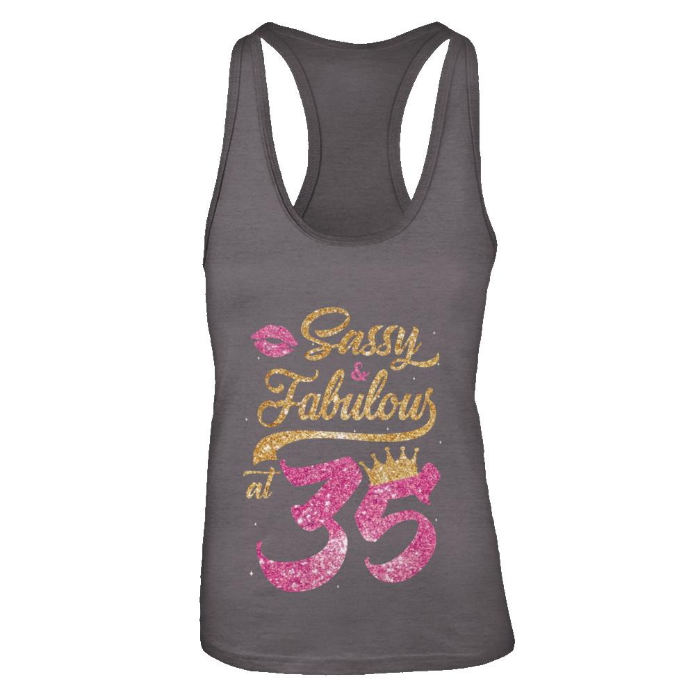 Sassy And Fabulous At 35th 1986 Birthday Gift-T-Shirt & Tank Top-Women's Ideal Racerback Tank-Dark Grey