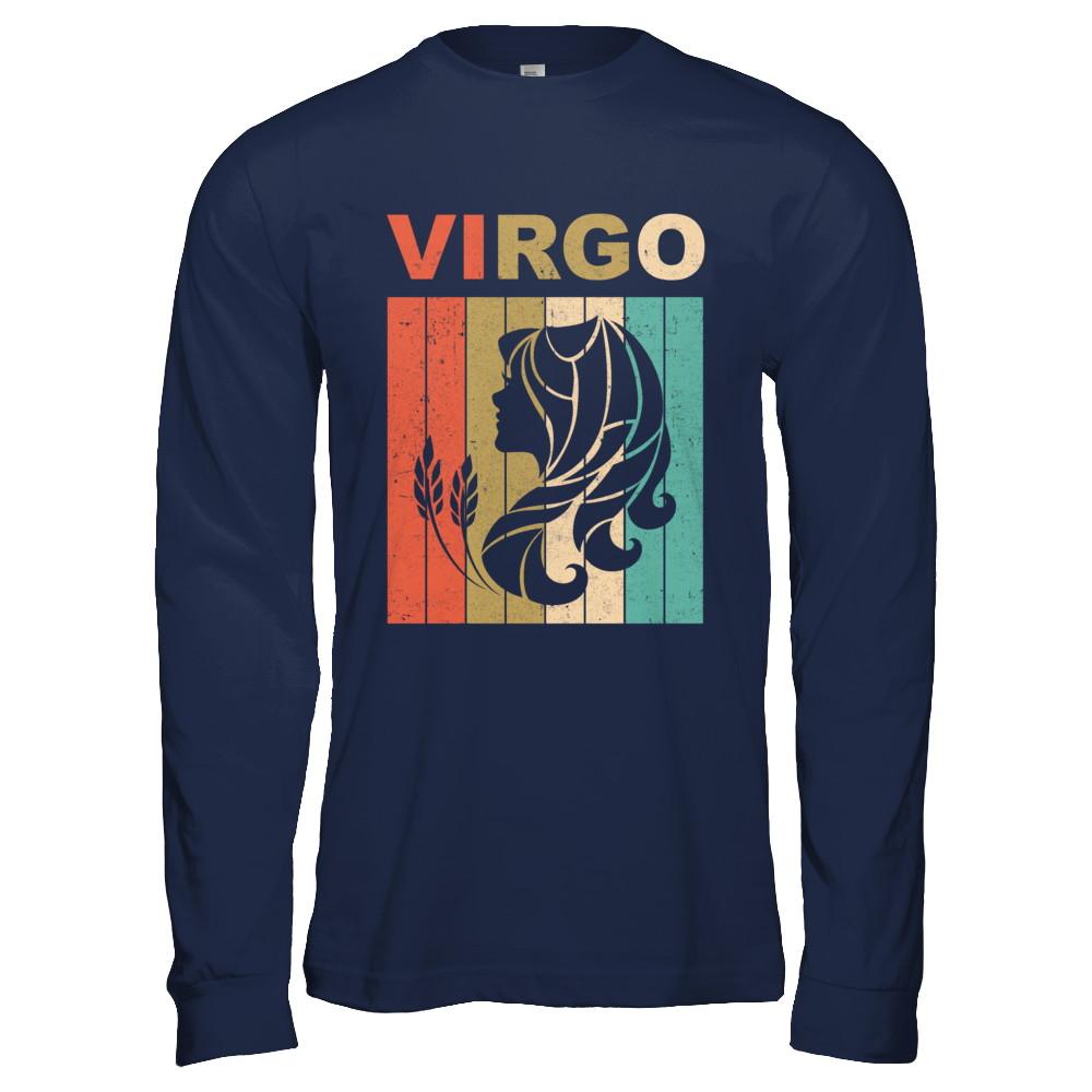 Vintage Virgo Zodiac August September Birthday Gift-T-Shirt & Hoodie-Long Sleeve T-Shirt-Navy