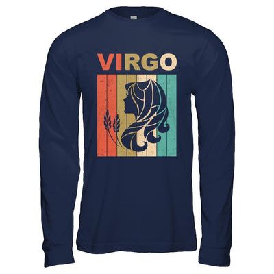 Vintage Virgo Zodiac August September Birthday Gift-T-Shirt & Hoodie-Long Sleeve T-Shirt-Navy