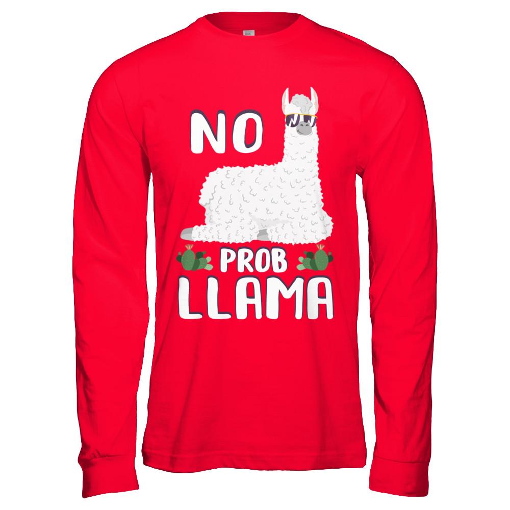 No Prob Llama No Drama Mama Alpaca Llamacorn-T-Shirt & Hoodie-Long Sleeve T-Shirt-Red