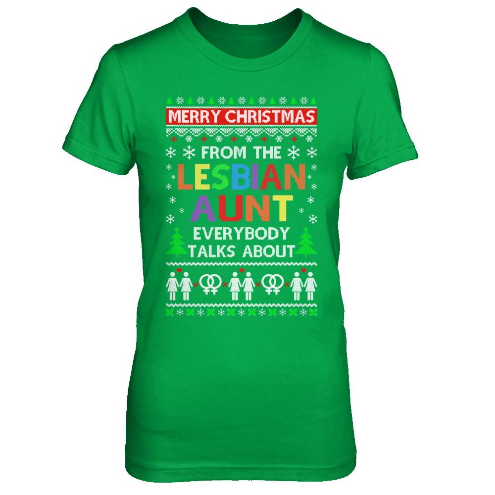 LGBT Merry Christmas From Lesbian Aunt Ugly Christmas Sweater-T-Shirt & Sweatshirt-Women's T-Shirt-Irish Green