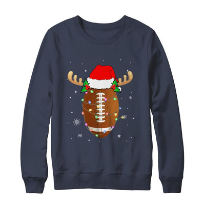 Santa Hat Football Reindeer Christmas Gifts-T-Shirt & Sweatshirt-Crewneck Sweatshirt-Navy