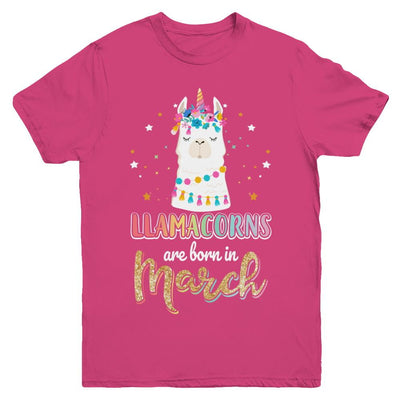Llama Unicorn Llamacorns Born In March Birthday Gift Youth-Youth Shirt-Youth T-Shirt-Heliconia