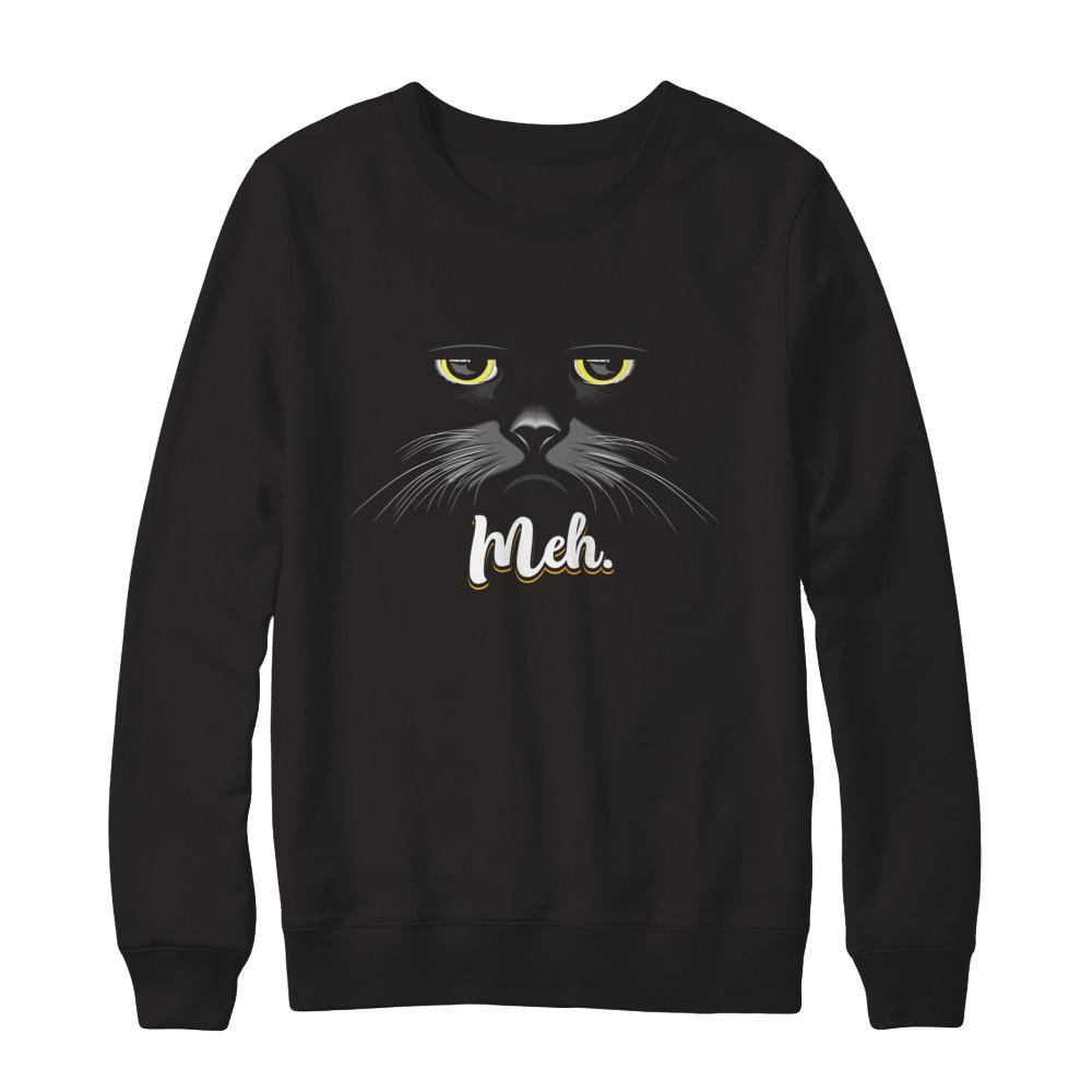 Funny Halloween Cat Meh Gift-T-Shirt & Sweatshirt-Crewneck Sweatshirt-Black