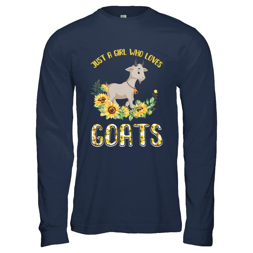 Just A Girl Who Loves Goats And Sunflowers-T-Shirt & Hoodie-Long Sleeve T-Shirt-Navy